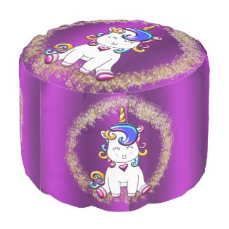 Colorful Glitter Unicorn Purple Pouf