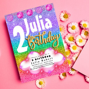 colorful Glitter Unicorn Rainbow birthday party Invitation