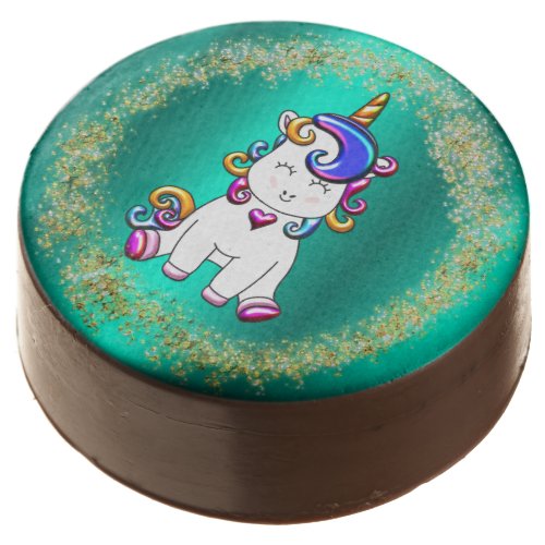 Colorful Glitter Unicorn Teal Chocolate Covered Oreo