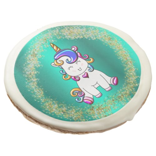Colorful Glitter Unicorn Teal Sugar Cookie