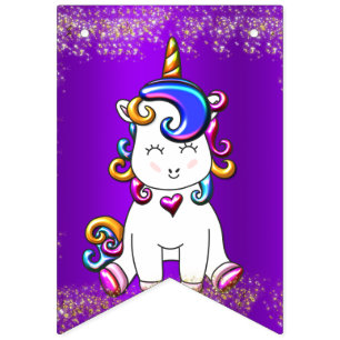 Colorful Glitter Unicorns Purple Bunting Flags