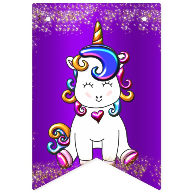Colorful Glitter Unicorns Purple Bunting Flags (First Flag)