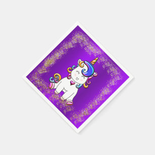 Colorful Glitter Unicorns Purple Napkins