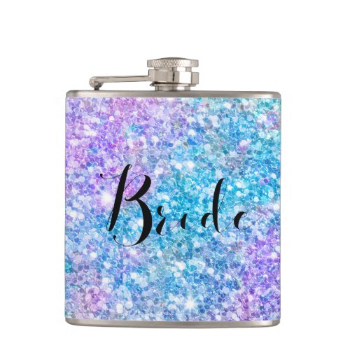 Colorful Glitter With Black Typography Bride Flask
