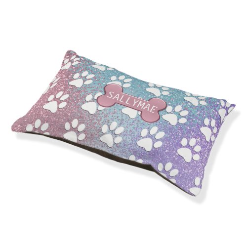 Colorful Glitter with Paw Prints Pet Bed