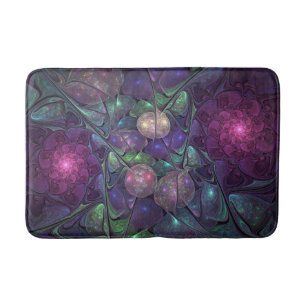 Colorful Glittering Modern Abstract Fractal Art Bath Mat
