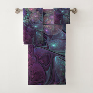 Colorful Glittering Modern Abstract Fractal Art Bath Towel Set