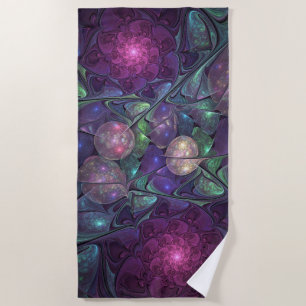 Colorful Glittering Modern Abstract Fractal Art Beach Towel