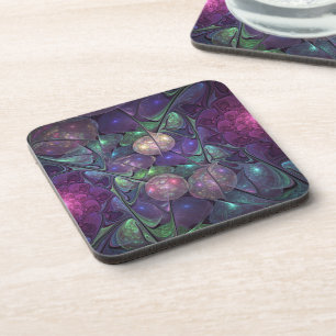Colorful Glittering Modern Abstract Fractal Art Beverage Coaster