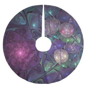 Colorful Glittering Modern Abstract Fractal Art Brushed Polyester Tree Skirt