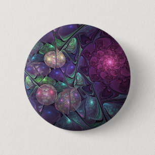 Colorful Glittering Modern Abstract Fractal Art Button