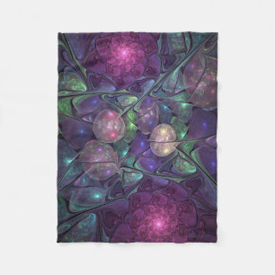 Colorful Glittering Modern Abstract Fractal Art Fleece Blanket