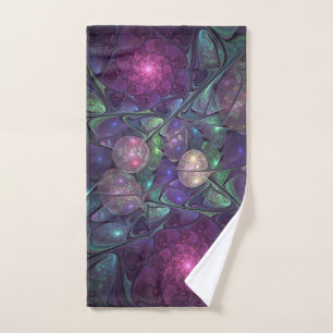 Colorful Glittering Modern Abstract Fractal Art Hand Towel