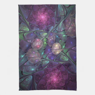 Colorful Glittering Modern Abstract Fractal Art Kitchen Towel