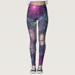 Colorful Glittering Modern Abstract Fractal Art Leggings
