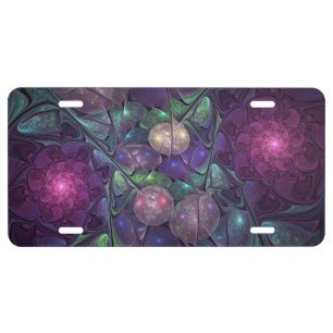 Colorful Glittering Modern Abstract Fractal Art License Plate