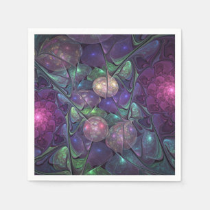 Colorful Glittering Modern Abstract Fractal Art Napkins