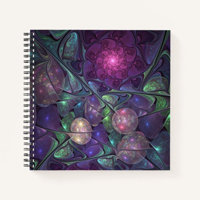 Colorful Glittering Modern Abstract Fractal Art Notebook (Front)