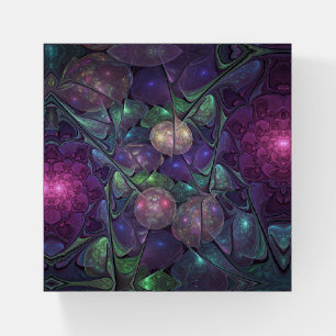 Colorful Glittering Modern Abstract Fractal Art Paperweight