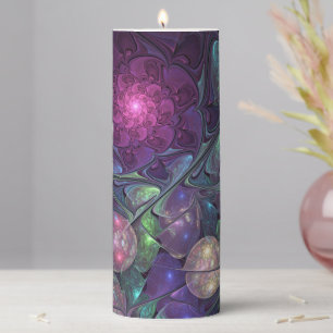 Colorful Glittering Modern Abstract Fractal Art Pillar Candle