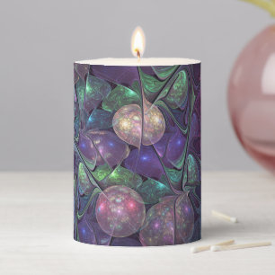 Colorful Glittering Modern Abstract Fractal Art Pillar Candle