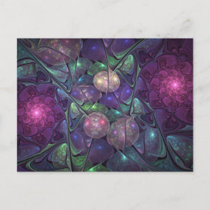 Colorful Glittering Modern Abstract Fractal Art Postcard