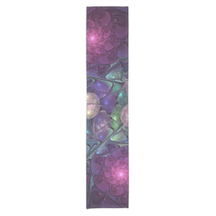 Colorful Glittering Modern Abstract Fractal Art Short Table Runner