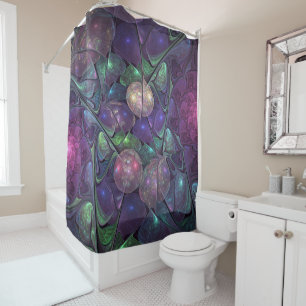Colorful Glittering Modern Abstract Fractal Art Shower Curtain