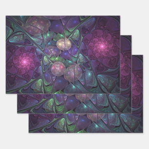 Colorful Glittering Modern Abstract Fractal Art Wrapping Paper Sheets