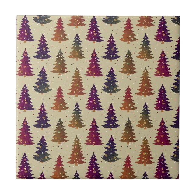 Colorful Glittery Christmas Tree Repeating Pattern Ceramic Tile (Front)
