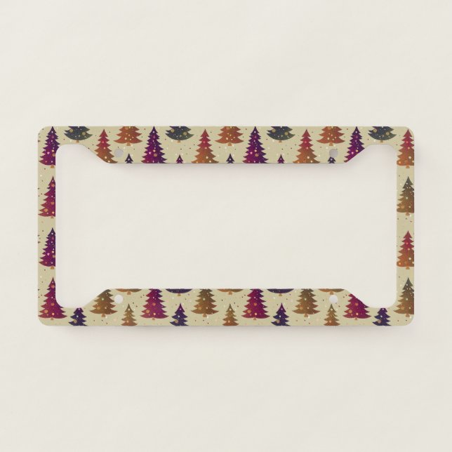 Colorful Glittery Christmas Tree Repeating Pattern License Plate Frame (Front)