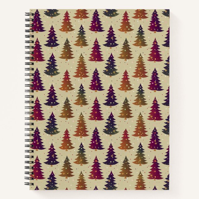 Colorful Glittery Christmas Tree Repeating Pattern Notebook (Front)