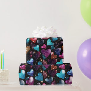 Colorful glittery hearts pattern wrapping paper