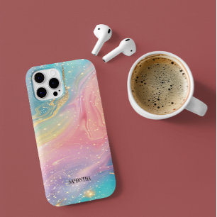 Colorful glittery ink marble texture monogram iPhone 15 pro case