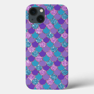 Colorful glittery mermaid scales pattern iPhone 13 case