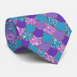 Colorful glittery mermaid scales pattern neck tie