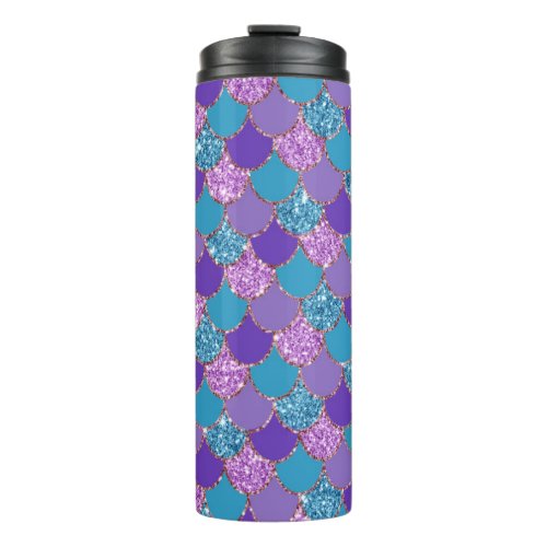 Colorful glittery mermaid scales pattern thermal tumbler