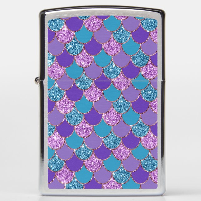Colorful glittery mermaid scales pattern zippo lighter (Front)