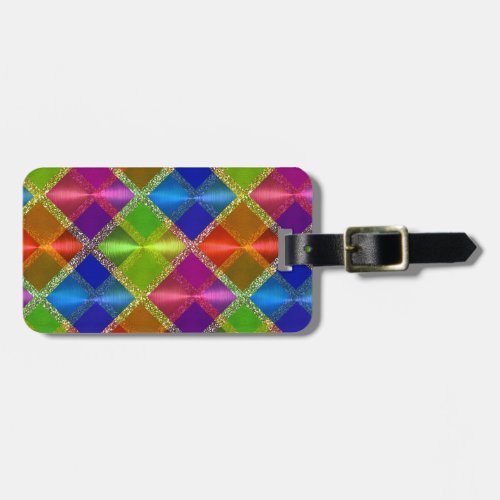 Colorful Glittery Plaid Design Luggage Tag