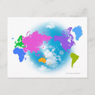 Colorful Global Map Postcard