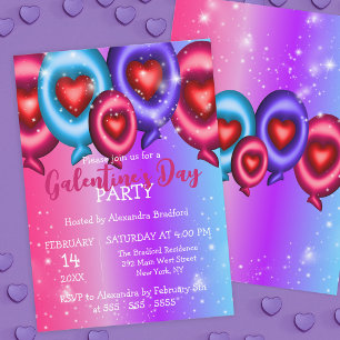 Colorful Glossy Heart Balloons Galentine's Day Invitation