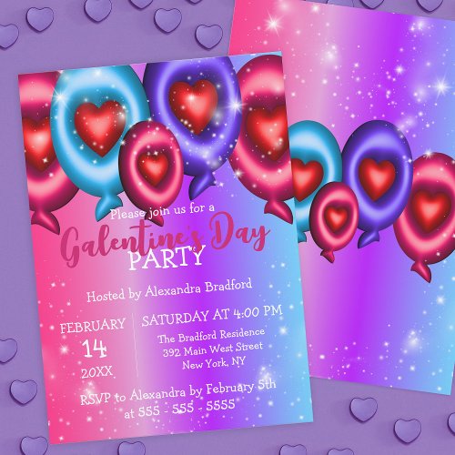 Colorful Glossy Heart Balloons Galentines Day Invitation