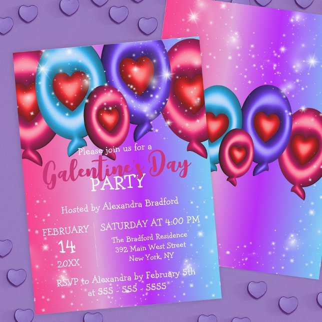 Colorful Glossy Heart Balloons Galentine's Day Invitation (Creator Uploaded)