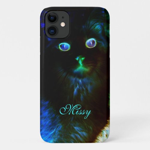 Colorful Glow In The Dark Spooky Cat iPhone 11 Case