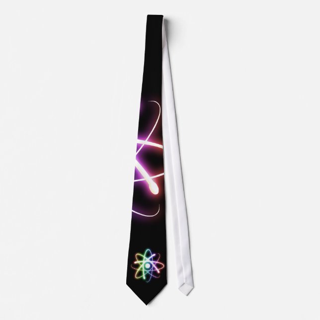 Colorful Glowing Atom - Black Neck Tie (Front)