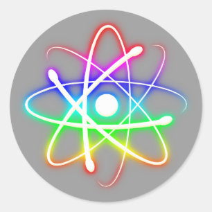 Colorful Glowing Atom Classic Round Sticker
