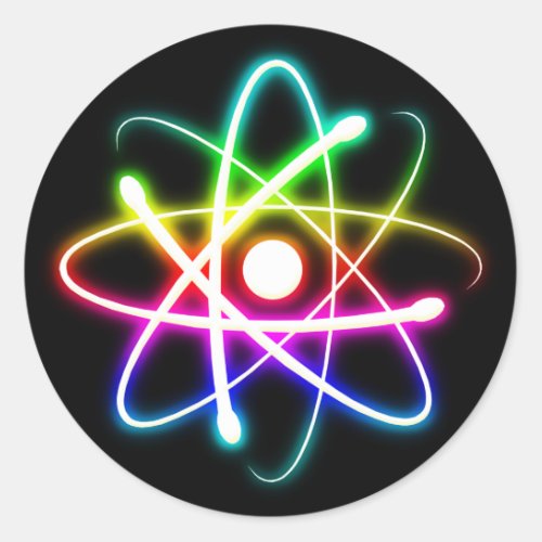 Colorful Glowing Atom  Geek Gifts Classic Round Sticker