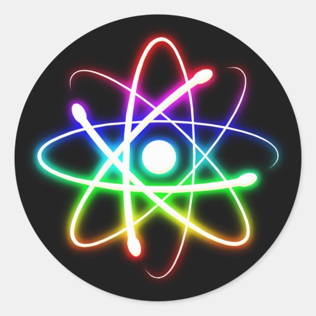 Colorful Glowing Atom | Geek Gifts Classic Round Sticker (Front)