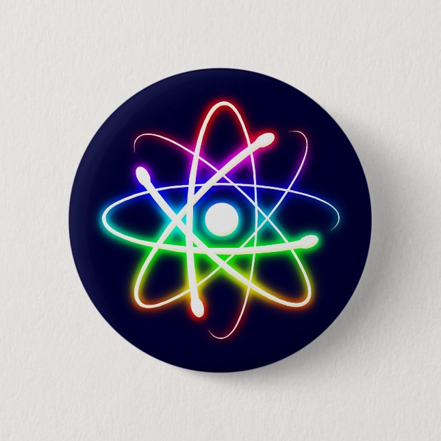 Colorful Glowing Atom | Geek Gifts Pinback Button (Front)
