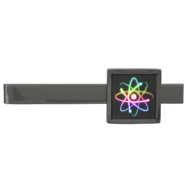 Colorful Glowing Atom Gunmetal Finish Tie Clip (Front)